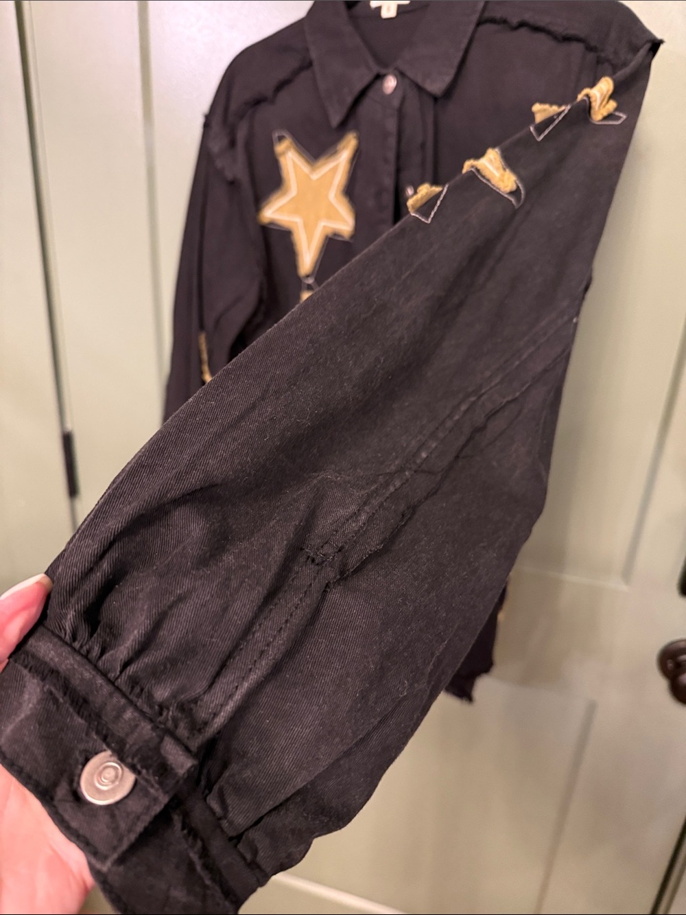 NEW POL black button-front shirt with gold star patches - Picture 6 of 8